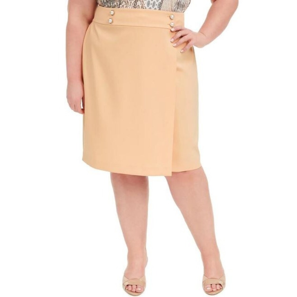 Calvin Klein Women Peach A-Line Wrap Midi Skirt Plus Size 24W NWT